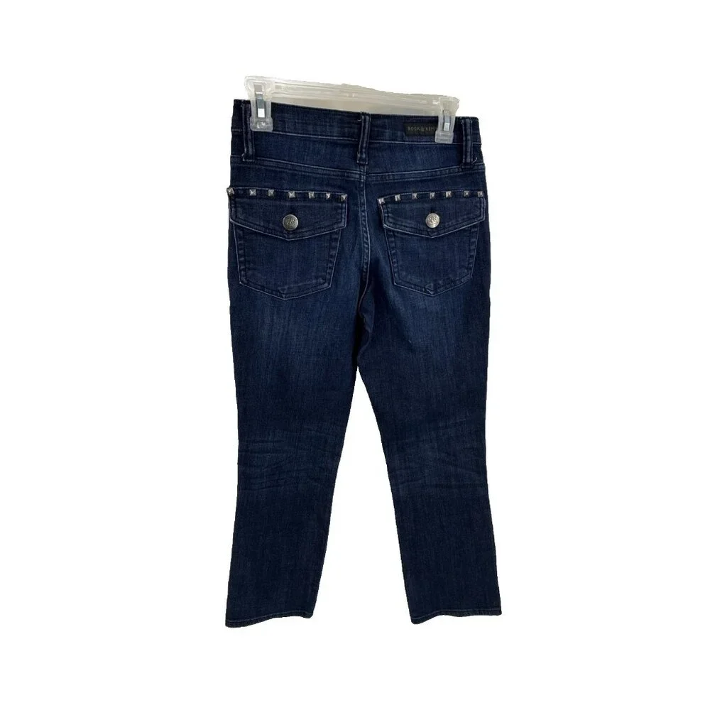 Rock & Republic Womens Kendall Cropped Jeans Studded Pockets Blue Size 2